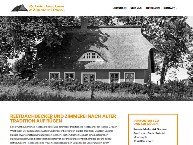 Webseite der Rohrdachdeckerei Rügen der Online Marketing Agentur webamt.de