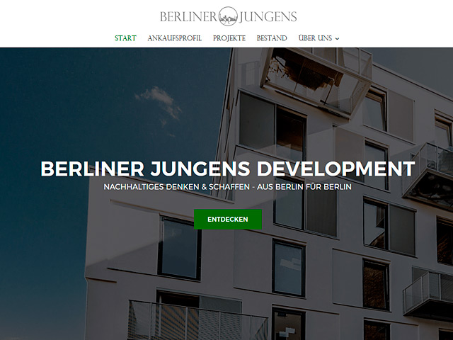 Webpage der Berliner Jungens Development GmbH der Agentur webamt.de