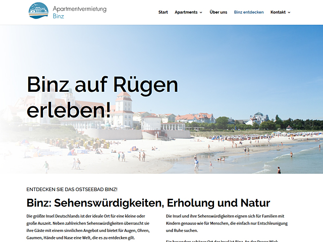 Webpage der Apartmentvermietung Binz der Agentur webamt.de