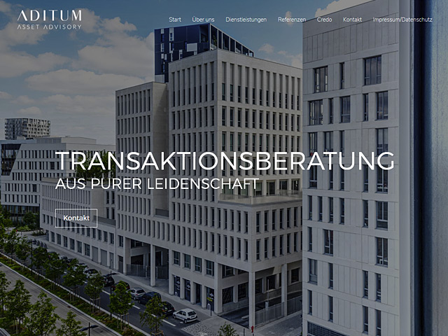 Webpage der Aditum Asset Advisory von der Agentur webamt.de