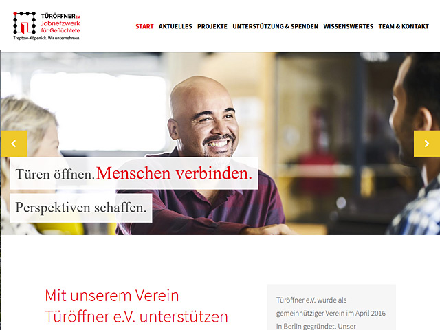 Webpage des Vereins Türöffner e.V. von der Agentur webamt.de