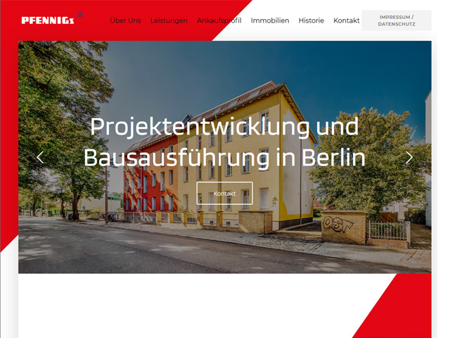 Webpage von Pfennigs Immobilien von der Agentur webamt.de
