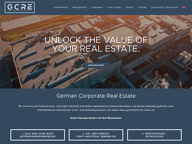 Webseite der German Corporate Real Estate von der Online Marketing Agentur webamt.de