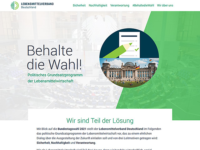 Webpage des Lebensmittelverbandes Deutschland von der Agentur webamt.de